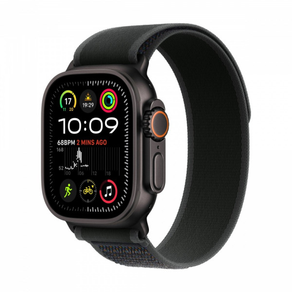 Watch Ultra 2 GPS + Cellular, koperta 49 mm z tytanu w kolorze czarnym z opaską Trial M/L w kolorze czarnym Watch Ultra 2 GPS + Cellular, koperta 49 mm z tytanu w kolorze czarnym z opaską Trial M/L w kolorze czarnym