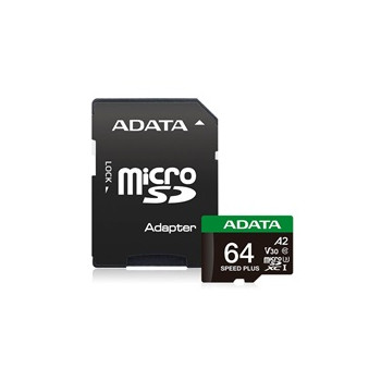 ADATA MicroSDXC karta 64GB Speed Plus, U3, C10, A2, V30 (R:160/W:140 MB/s) + SD adaptér