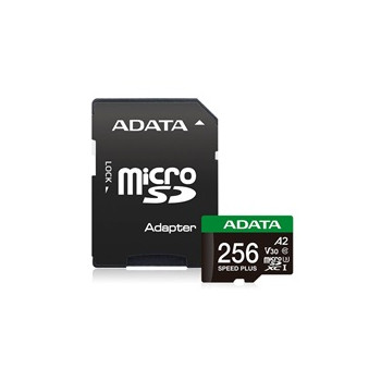 ADATA MicroSDXC karta 256GB Speed Plus, U3, C10, A2, V30 (R:180/W:160 MB/s) + SD adaptér