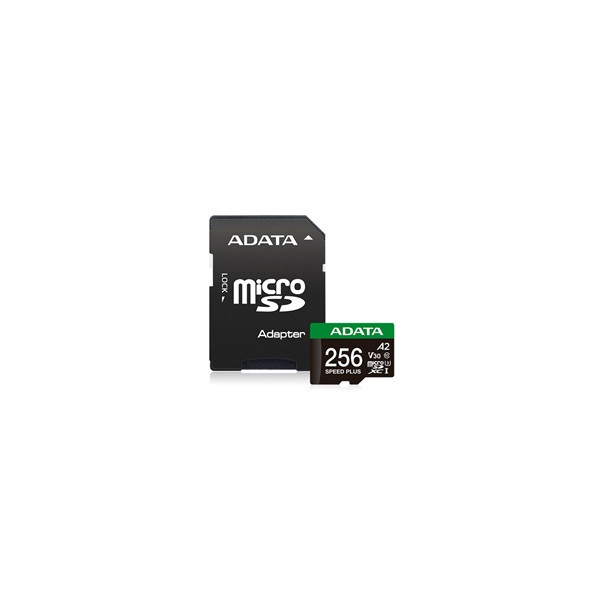ADATA MicroSDXC karta 256GB Speed Plus, U3, C10, A2, V30 (R:180/W:160 MB/s) + SD adaptér ADATA MicroSDXC karta 256GB Speed Plus, U3, C10, A2, V30 (R:180/W:160 MB/s) + SD adaptér
