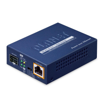 Planet 1-Port 100/1000X SFP to 1-Port 10/100/1000T 802.3bt PoE++ Media Converter -w/external power adapter included