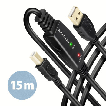 Axagon ADR-215B USB 2.0 A-M - B-M active connecting repeater cable 15m - Kabel - Digital Daten kabel USB USB A USB B Czarny