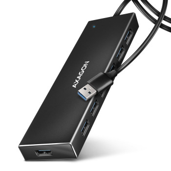 Axagon HUE-F7A 7x USB 3.2 Gen 1 ALU FLAT hub micro power IN 1m USB-A USB 3.2 Gen 1 (3.1 Gen 1) Type-A 5000 Mbit s Czarny