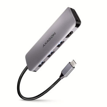Axagon HMC-HCR3A 3x USB-A+ HDMI+ SD microSD USB-C 3.2 Gen 1 hub 20cm Przewodowa USB 3.2 Gen 1 (3.1 Gen 1) Type-A Szary