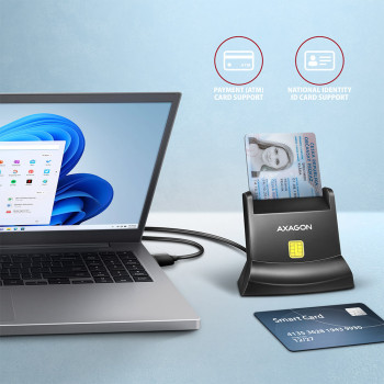 Axagon Universal desktop USB contact Smart ID card reader with long USB-A cable. Suitable for the eObanka application. czytnik