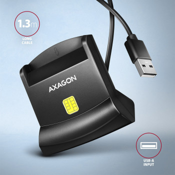 Axagon Universal desktop USB contact Smart ID card reader with long USB-A cable. Suitable for the eObanka application. czytnik