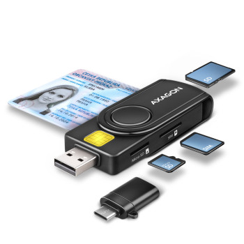 Axagon CRE-SMP2A USB Smart card & SD microSD SIM PocketReader czytnik do kart chipowych Wewnętrzna USB 2.0 Czarny