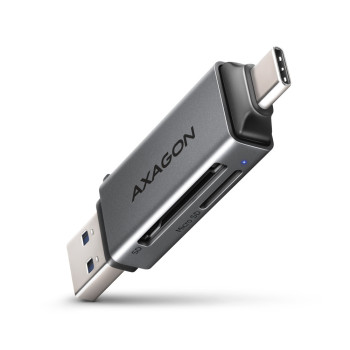 Axagon CRE-DAC USB-C+ USB-A 5 Gbps MINI card reader 2-slot & lun SD microSD czytnik kart USB 3.0 Type-A Type-C Szary