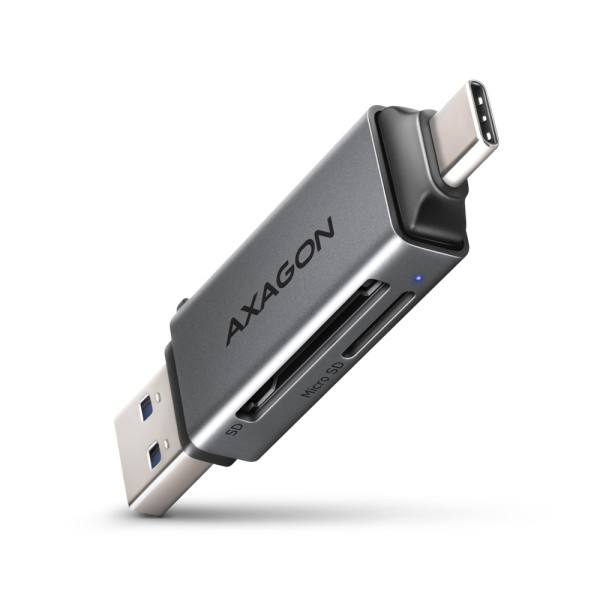 Axagon CRE-DAC USB-C+ USB-A 5 Gbps MINI card reader 2-slot & lun SD microSD czytnik kart USB 3.0 Type-A Type-C Szary Axagon CRE-DAC USB-C+ USB-A 5 Gbps MINI card reader 2-slot & lun SD microSD czytnik kart USB 3.0 Type-A Type-C Szary