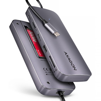 Axagon HMC-6GM2 USB 10Gbps hub USB-A USB-C HDMI M.2 SD mSD PD 100W USB-C Przewodowa USB 3.2 Gen 2 (3.1 Gen 2) Type-C Szary