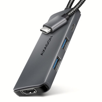 Axagon HMC-5H8K USB 5Gbps hub 2x USB-A USB-C HDMI 8k 30Hz PD 100W kabel USB-C Przewodowa USB 3.2 Gen 1 (3.1 Gen 1) Type-C Szary