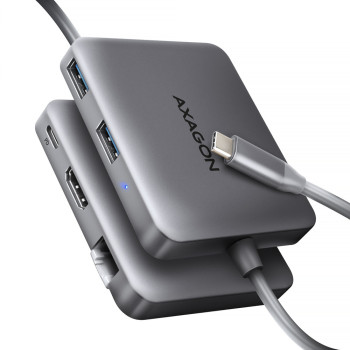 Axagon N HMC-5HL USB 5Gbps hub 2x USB-A HDMI 4k 60Hz RJ-45 GLAN PD 100W kabel USB-C Przewodowa USB 3.2 Gen 1 (3.1 Gen 1) Type-C