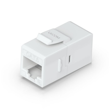 Ubiquiti Pass-through Cat6 keystone coupler for connecting pre-terminated Ethernet cables seamlessly.