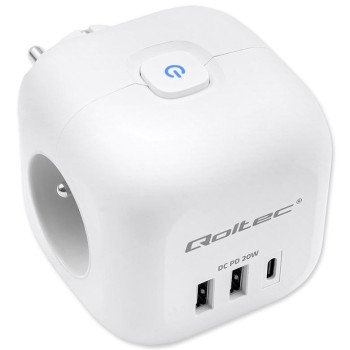 Kostka zasilająca Qoltec przedłużacz 6w1 z podświetlanym włącznikiem 3x AC 2x USB 1x USB-C PD 20W Biała