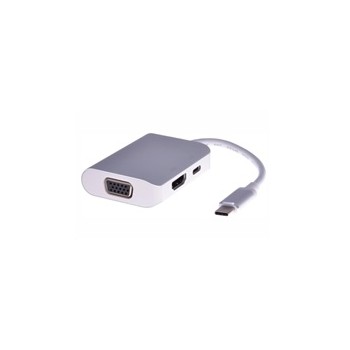 PREMIUMCORD Převodník USB3.1 typ C na HDMI + VGA + PD charge, Aluminium pouzdro