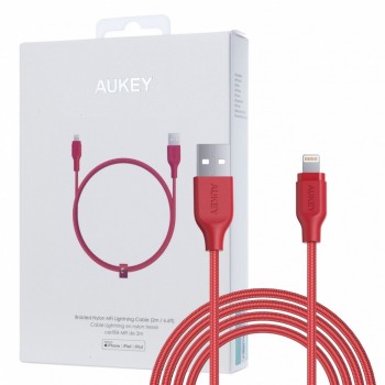 CB-AL2 Red nylonowy kabel Quick Charge Lightning-USB 2m certyfikat MFi Apple