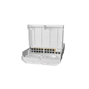 MikroTik Cloud Router Switch CRS318-16P-2S+OUT, 800MHz CPU, 256MB, 16x10/100/1000 (PoE-out),2xSFP+, vč.L5, venkovní