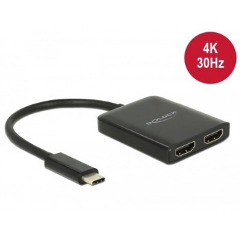 Rozdzielacz Splitter video USB-C - 2x HDMI 4K czarny