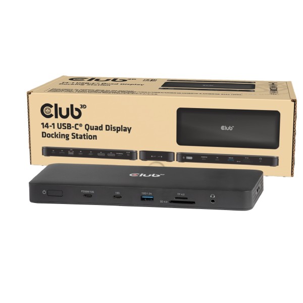 CLUB3D 14-1 USB-C Quad Display Docking Station Dokujący USB4 CLUB3D 14-1 USB-C Quad Display Docking Station Dokujący USB4