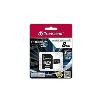 TRANSCEND MicroSDHC karta 8GB Premium, Class 10 UHS-I 300x + adaptér
