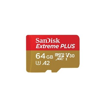 SanDisk MicroSDXC karta 64GB Extreme PLUS (R:170/W:90 MB/s, A2 C10 V30 UHS-I) + adaptér
