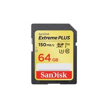 SanDisk SDXC karta 64GB Extreme PLUS (R:150/W:70 MB/s, Class 10, UHS-I U3 V30)