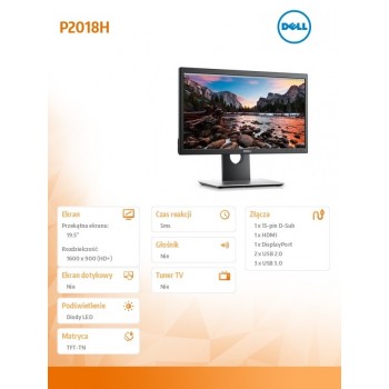 Monitor 19,5 P2018H TN LED (1600x900) /16:9/VGA/HDMI/DP/5xUSB/3Y PPG