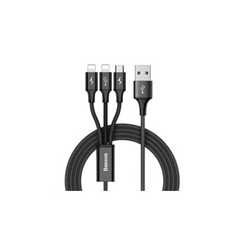 Baseus Rapid Series nabíjecí / datový kabel 3v1 USB (Micro USB + Lightning) 3A 1,2m, černá