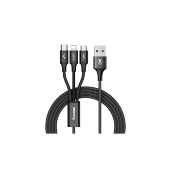 Baseus Rapid Series nabíjecí / datový kabel 3v1 USB (Micro USB + Lightning + USB-C) 3A 1,2m, černá