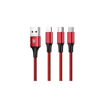 Baseus Rapid Series nabíjecí / datový kabel 3v1 USB (Micro USB + Lightning + USB-C) 3A 1,2m, červená