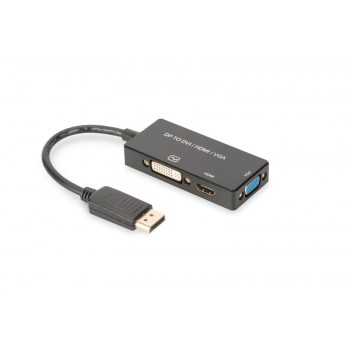Kabel adapter Displayport 4K 30Hz/1080p 60Hz Typ DP/HDMI(UHD)+DVI-I+VGA (FHD) M/Ż 0,20m Czarny