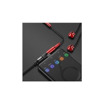 Baseus audio rozbočovač L41 s koncovkami USB-C samec / USB-C samice /3,5mm Jack samice, červená-černá