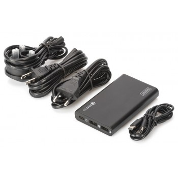 Uniwersalna podróżna ładowarka USB, 40W Quick Charge 3.0, 3 kable (EU/US/UK), Czarna
