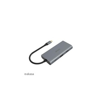 AKASA adaptér USB Type-C 9-in-1 Dock (PD Type-C, HDMI, VGA, 3 x USB 3.0 Type-A, RJ45, SD and Micro SD Card Reader)