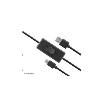AKASA kabel USB-A 2.0 na USB-C, napájecí kabel se switchem (pro Raspberry Pi 4), 1.5m