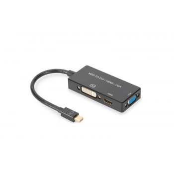Kabel adapter Displayport 4K 30Hz/1080p 60Hz Typ miniDP/HDMI(UHD)+DVI-I+VGA (FHD) M/Ż 0,20m Czarny