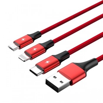 Kabel ładujący 3-in-1 USB - USB-C/microUSB/Lightning, 1,2m, C4049RD