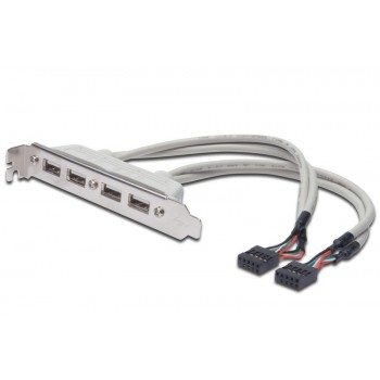 Kabel na śledziu USB 2.0 HighSpeed Typ 2xIDC (5pin)/4xUSB A M/Ż szary 0,25m