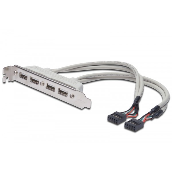 Kabel na śledziu USB 2.0 HighSpeed Typ 2xIDC (5pin)/4xUSB A M/Ż szary 0,25m Kabel na śledziu USB 2.0 HighSpeed Typ 2xIDC (5pin)/4xUSB A M/Ż szary 0,25m