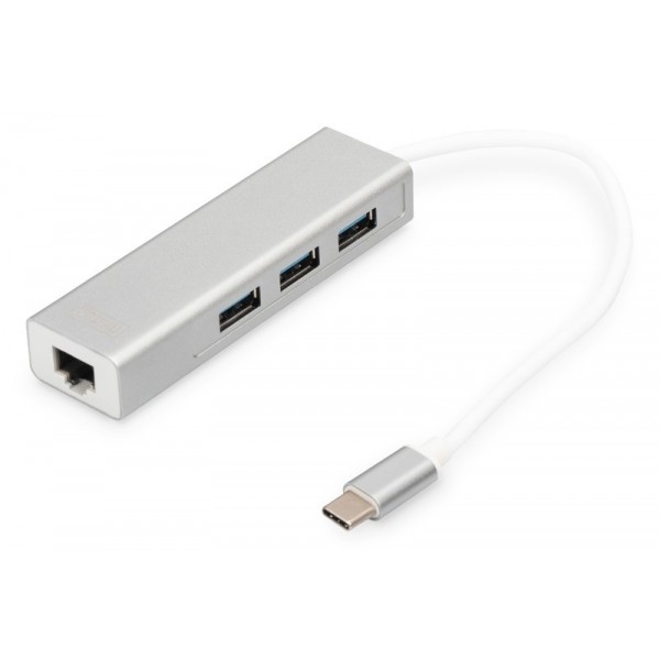 HUB/Koncentrator 3-portowy USB Typ C, 3x USB A HighSpeed z Gigabit LAN adapter, aluminium HUB/Koncentrator 3-portowy USB Typ C, 3x USB A HighSpeed z Gigabit LAN adapter, aluminium
