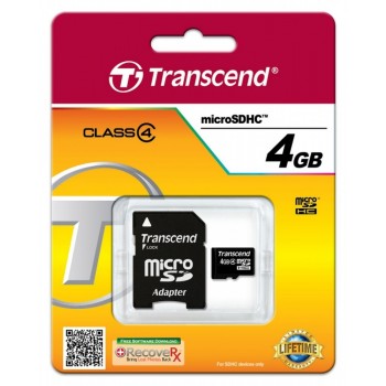 Karta pamięci microSDHC 4GB Class4 19/5 MB/s + adapter