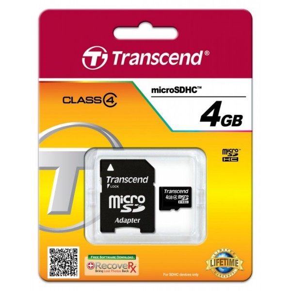 Karta pamięci microSDHC 4GB Class4 19/5 MB/s + adapter Karta pamięci microSDHC 4GB Class4 19/5 MB/s + adapter