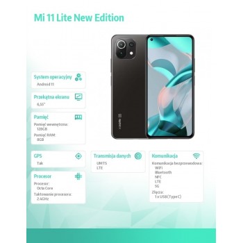 Smartfon Mi 11 Lite 8+128 5G Truffle Black Oem nowa edycja