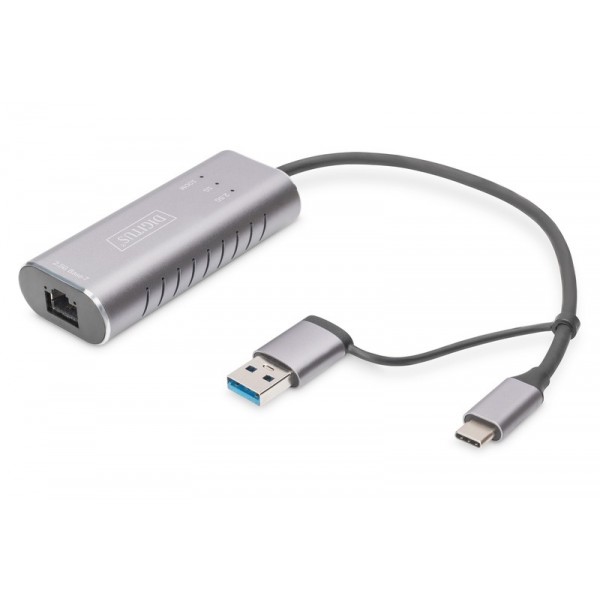 Karta sieciowa przewodowa USB 3.1 Typ C + USB A do 1x RJ45 2.5 Gigabit Ethernet 10/100/1000/2500Mbps Karta sieciowa przewodowa USB 3.1 Typ C + USB A do 1x RJ45 2.5 Gigabit Ethernet 10/100/1000/2500Mbps