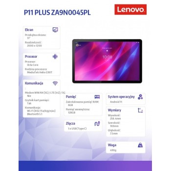 Tablet P11 PLUS ZA9N0045PL Android G90T/6GB/128GB/INT/11.0 2K/Slate Grey/1YR Mail-in with 1YR Battery
