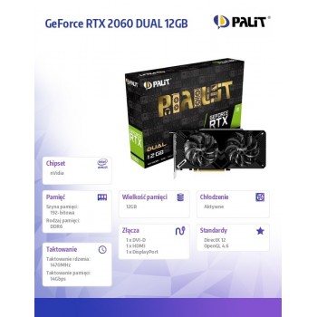 Karta graficzna GeForce RTX 2060 DUAL 12GB GDDR6 192bit DP/HDMI/DVI