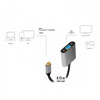 Adapter USB-C do VGA, 1080p, aluminiowy 0.15m