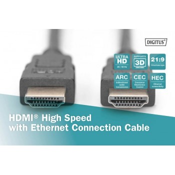 Kabel połączeniowy HDMI HighSpeed z Ethernetem 4K 30Hz UHD Typ HDMI A/HDMI A M/M 5m Czarny