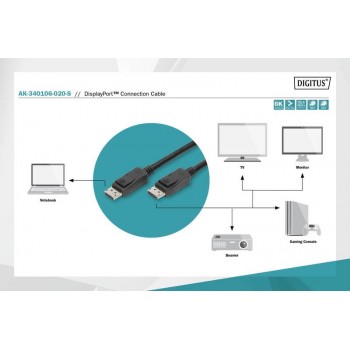 Kabel połączeniowy DisplayPort z zatrzaskami 8K 30Hz UHD Typ DP/DP M/M czarny 2m