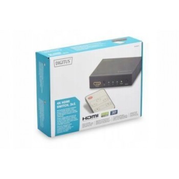 DIGITUS DS-48304 Przełącznik/Switch HDMI 3-portowy, 4096x2160p 4K UHD 3D, HDCP1.3, z pilotem